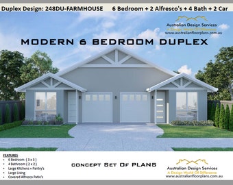 6 Bedroom Country Duplex 2640 Sq. Foot or 245.2 m2 |3 x 3 bedroom narrow duplex plan | Farmhouse duplex plans | 6 bed Duplex