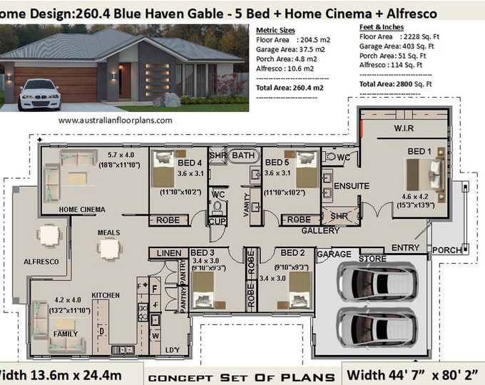 5 Bedroom house plans Australia | 260.4 m2 or 2800 Sq. Feet | 5 Bedroom design | 5 bed floor plans | 5 bed blueprints | 5 Bed Home Design