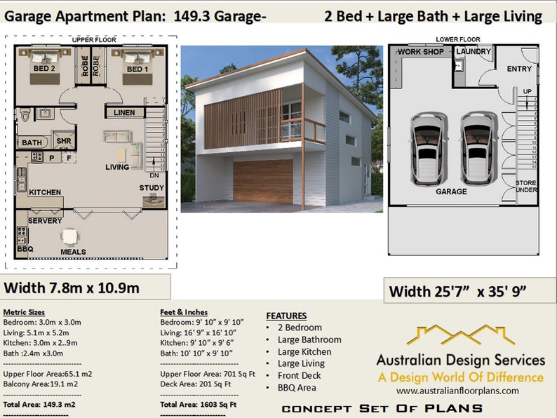 Garage Apartment 2 Bedroom House Plan No- 149.3-2020 Living Area 65.1 ...
