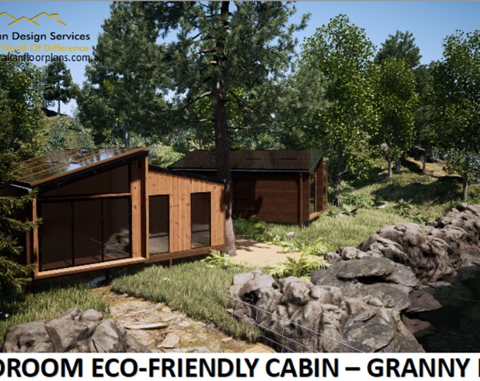 ECO-FRIENDLY CABIN / Granny Flat - Small and Tiny Home Design Under 800 Sq. Feet  or 60 m2  / 2 Bed House Plans For Sale