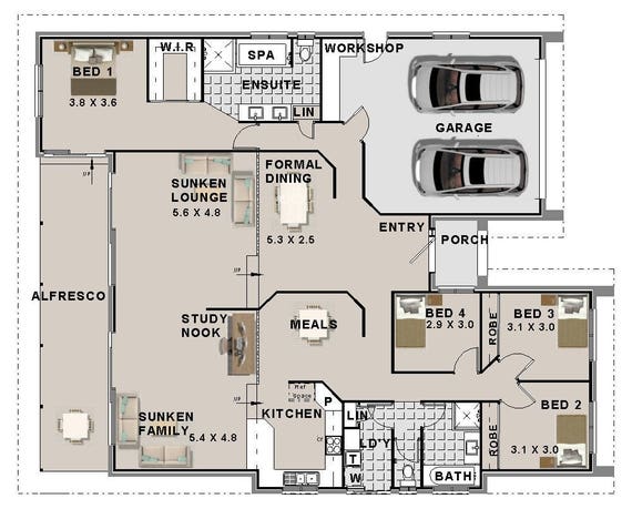 272 m2 4  Bedroom  house  plans  Double  Garage  Home  Plans  Etsy