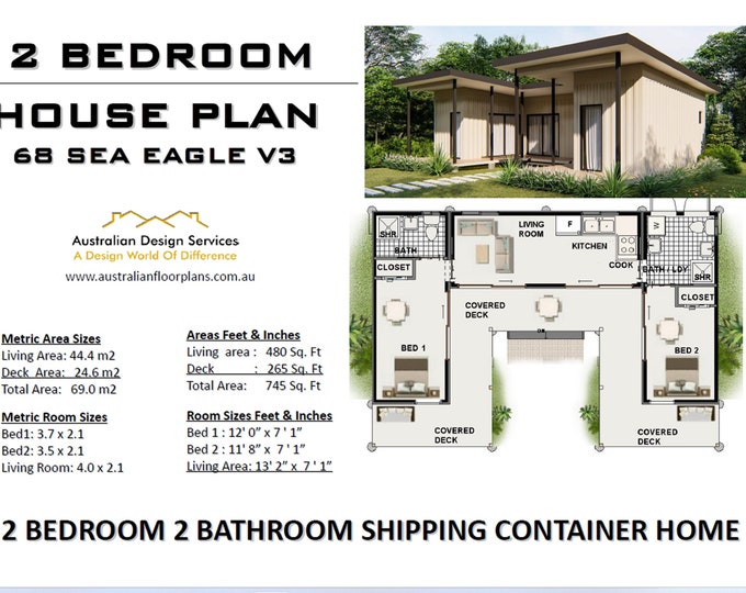 SHIPPING CONTAINER HOME - 2 Bedrooms-2 Bathrooms Shipping Cargo Container house plans Great | accessory dwelling unit / Granny Flat