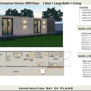 Build Plan#402 Titian: Small and Tiny Homes - Shipping Container Home 40 Foot | Full Construction House Plans | Blueprints feet & Inches
