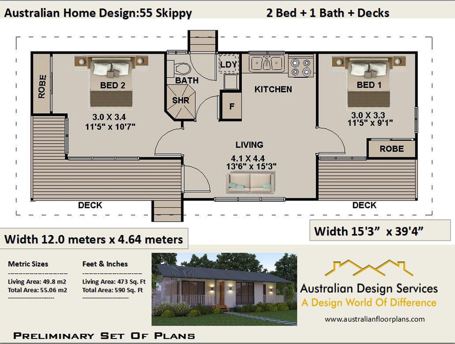 55 m2 or 592 sq foot 2 bedroom small  home  design  Etsy 