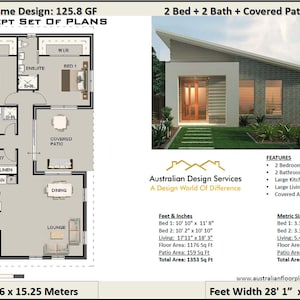 Conception de petite maison Plan de maison de moins de 1200 pieds carrés ou 109,3 m2 | Plan de maison 2 chambres + 2 salles de bain | Plans de petits plans de maison