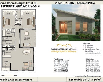 Small House Design Under 1200 sq foot house plan or 109 .3 m2   | 2 Bedroom + 2 Bathroom house plan  | Small Home Plans blueprints