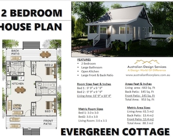 Cottage Cabin Small Home Design - Country Cottage 2 Bedroom House Plans For Sale | 61.5m2 663 Sq. Feet | Tiny Cottage |