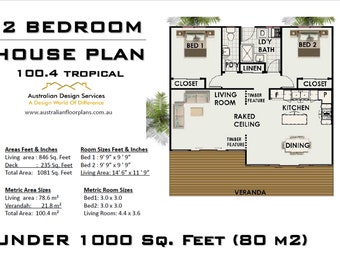 TROPICAL GRANNY FLAT - Small and Tiny Home Design 78.6m2/ 846 Sq. Feet - Tropical 2 Bed House Plans for Sale