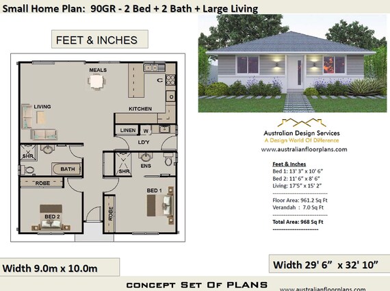 2 Bedroom House Plan 968 Sq Feet Or 90 M2 2 Small Home Design Small Home Design 2 Bedroom Granny Flat Concept House Plans For Sale