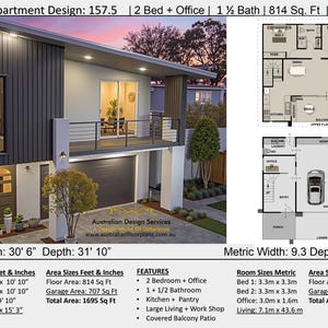 Stylish Garage Apartment for Sale – 2 Bedrooms + Office | 157.5 sq meters Modern House Plan
