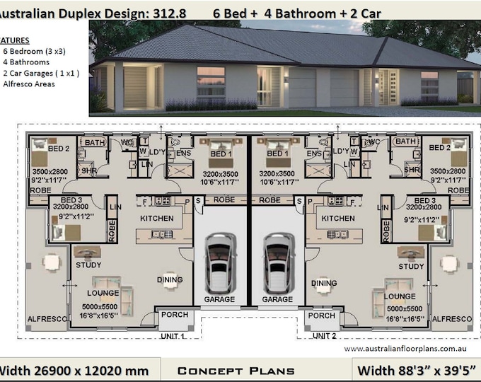 312.8 m2  or 3366 Sq. Foot | 6 Bedrooms corner duplex design | 6 Bedrooms duplex plans | 6 bedroom duplex | modern duplex | Building Plans