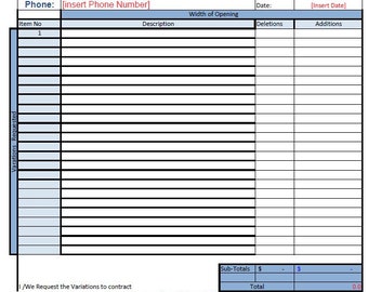 Builders Construction Template For Sale-Building Post Contract Variations Request Form- Ideal for Home Builders and Tradesman