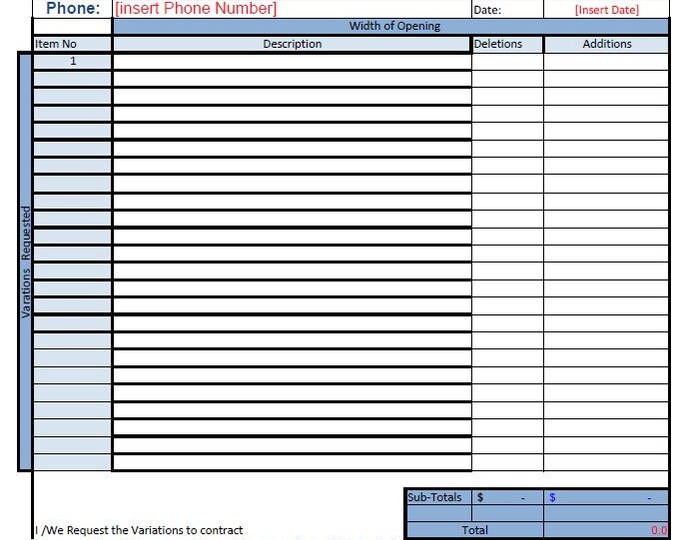 Builders Construction Template For Sale-Building Post Contract Variations Request Form- Ideal for Home Builders and Tradesman