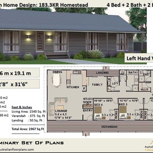 House Plan 63x32 House-- 4-Bedroom 2-Bath -- 1540 sq ft -- PDF Floor Plan -- Instant Download – 183.3KR modern farmhouse