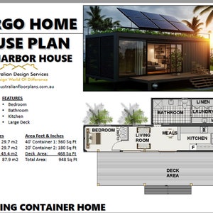 Plan de construction n° 948 : Maisons conteneurs abordables avec énergie solaire, grande terrasse et plus encore