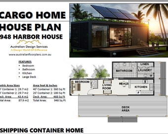 Build Plan#948: Affordable Shipping Container Home Plans with Solar Power, Large Deck Area, and More