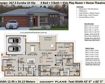 New Modern Home Plan 267.5 m2  or 2873 Sq. Feet | 4 Bedroom  + Home Cinema + Kids Play Room |  Concept house plans For Sale