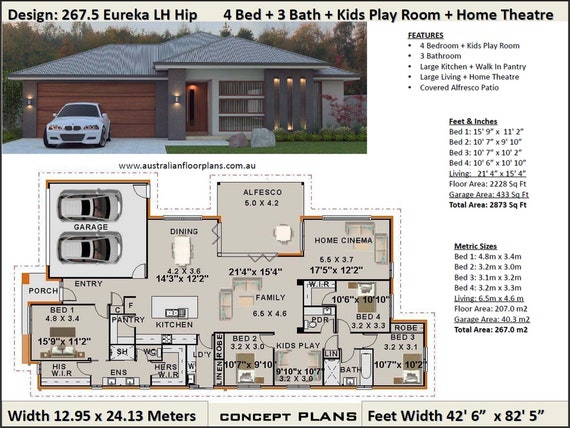 New Modern Home Plan 267 5 M2 Or 2873 Sq Feet 4 Bedroom Home Cinema Kids Play Room Concept House Plans For Sale