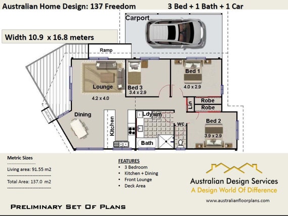3 Bedroom Timber Floor 137 M2 3 Bedrooms On Stumps Plans Etsy
