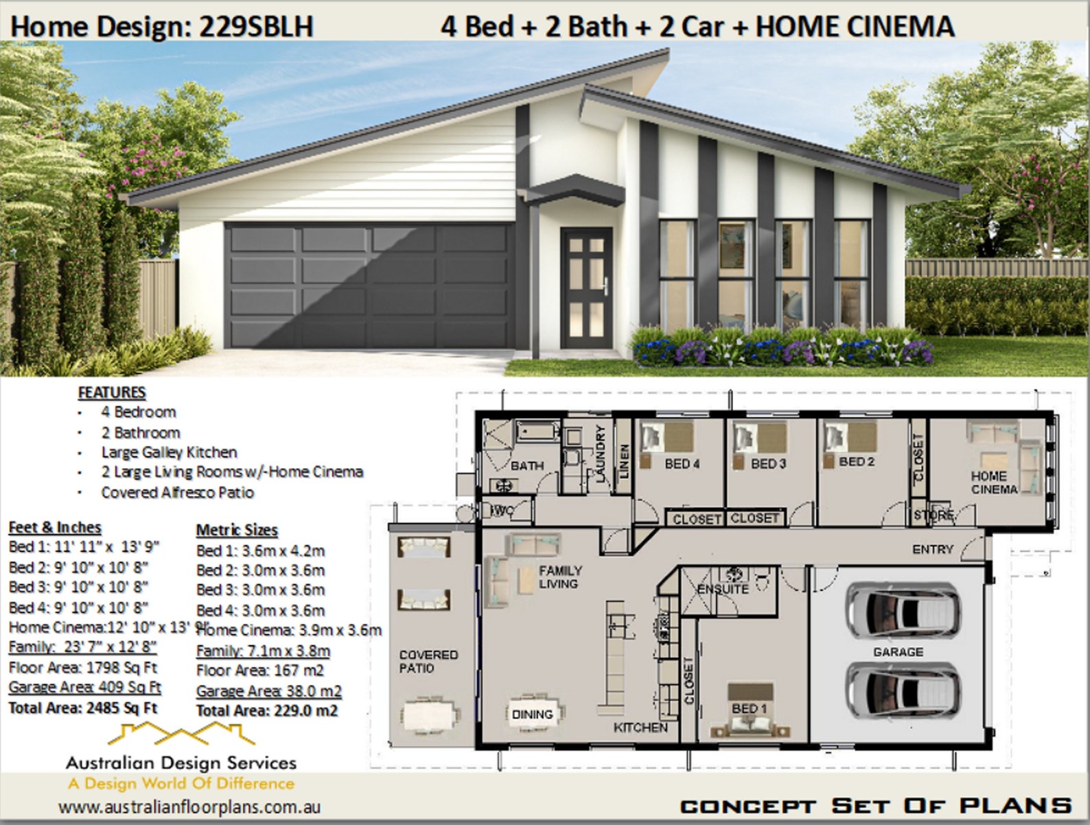 Easy Build / Skillion Roof House Plans 229 M2 / 2484 Sq. Feet 4 — free download