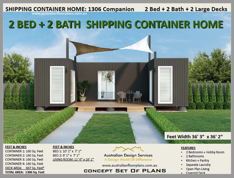 2 Bedroom 2 Bathroom Shipping Container House Plans 1306 SQ. Etsy Canada