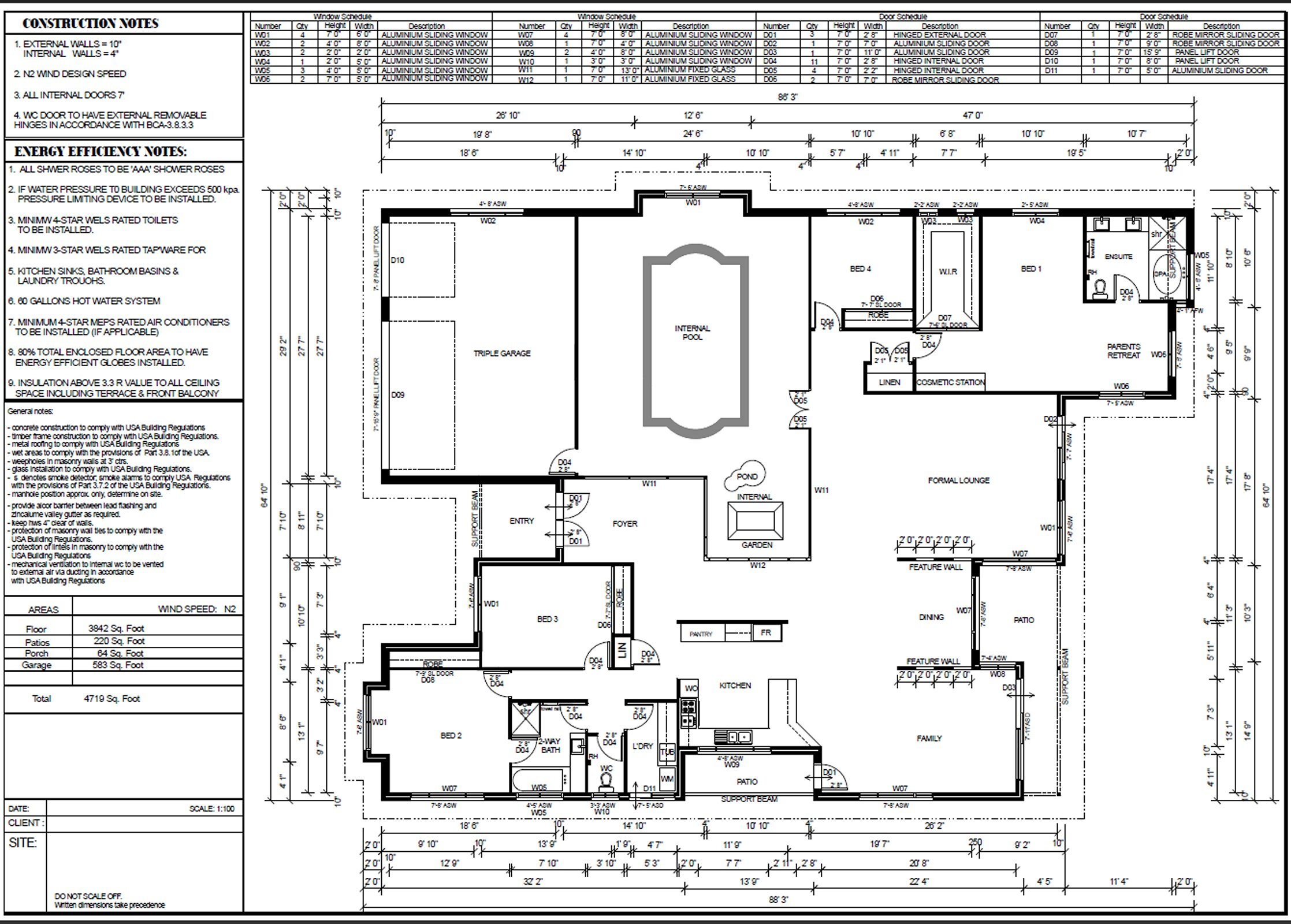 Internal Pool - 4 Bedroom House Plans- Full Concept Plans for Sale - Etsy