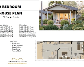 GRANNY FLAT - Small and Tiny Home Design 49.9 m2/ 483 Sq. Feet - Country 2 Bed House Plans -Tiny House Design-Cottage Design-Pocket Home