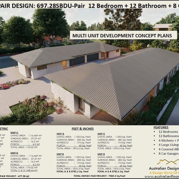 Dual Income Rental Properties Plan.pdf Hip Roof Duplex Investment Rental Plan 2 Bed 1 Bath 756 SF Modern ...