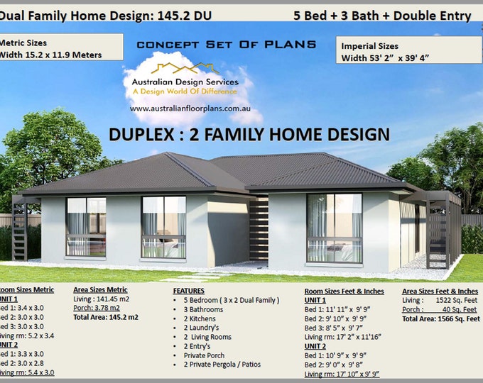 Duplex House Plans / 5 Bedroom Home/ modern duplex | #Multi Family  Duplex | #dual Key  #duplex design # Concept House Plans For Sale