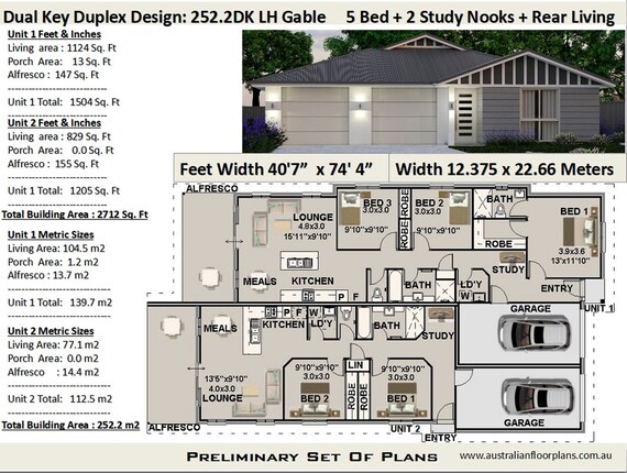 252 2 M2 Or 2712 Sq Foot 5 Bedrooms 2 Study Areas Dual Key Duplex Design Duplex Plans Modern Duplex 2 Family House Plans