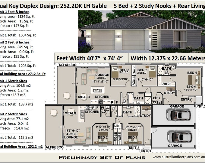 duplex design | 5 Bedrooms + 2 Study Areas Dual Key - duplex design | duplex plans | modern duplex-2 Family House Plans
