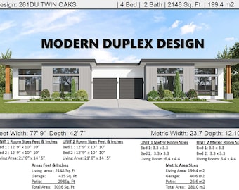 Duplex de 4 chambres à coucher Les plans de maison les plus vendus | Plan de maison pour 2 familles