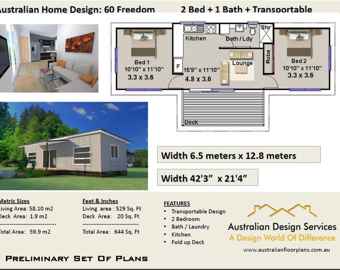 59.9 m2 | 644 Sq Feet | Home Cabin Plans, Cottage Plans, Building plans  Bedroom house plan |  | HOUSE PLANS