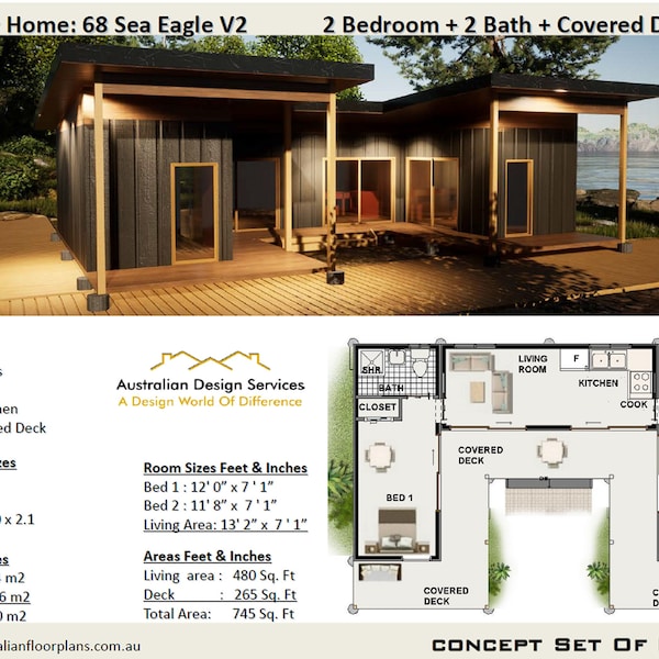 2 Bedroom 2 Bathroom Shipping Container Home | 3 Shipping Containers | House Plans | Blueprints USA feet & Inches | Metric Sizes | On Sale