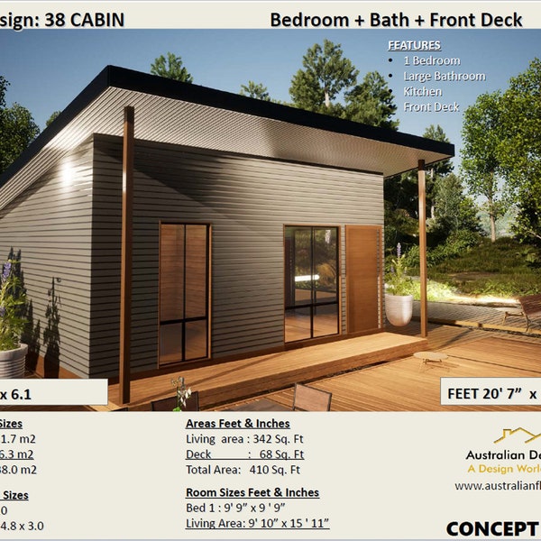 GRANNY FLAT - Small and Tiny Home Design 38m2/ 410 Sq. Feet  - Country wheelchair-friendly House Plans