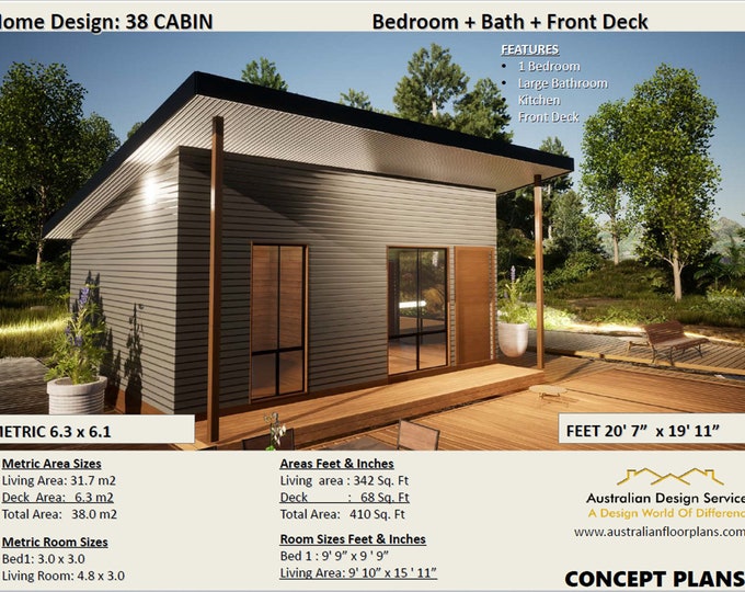 GRANNY FLAT - Small and Tiny Home Design 38m2/ 410 Sq. Feet  - Country wheelchair-friendly House Plans