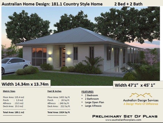 2 Bedroom House Plans Australia 180m2 1924 Sq Ft Etsy