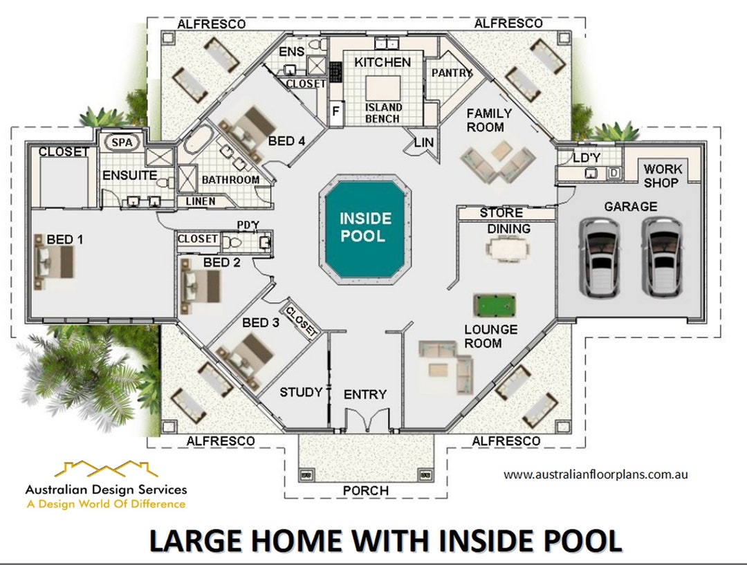 Acreage House Plan | 4-5 Bed, Internal Pool (305m2 / 3286 Sq Ft) - Etsy