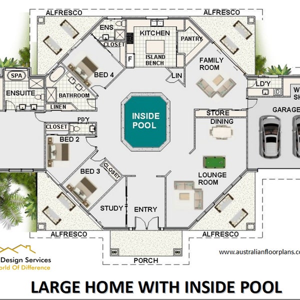 4 or 5  Bedrooms 3 Bath rooms + Internal Pool Acreage Home Design | House Plans For sale | 305m2 or 3286 sq feet