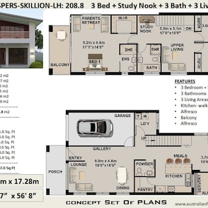 Narrow Lot Duplex House Plans – 3 Bed, Skillion Roof (2247 sq feet)