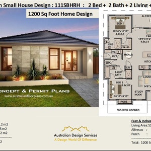 1200 sq foot house plan or 99.2 m2   | 2 Bedroom + 2 Bathroom house plan 111 SBH | Small & Tiny House Plans | Cheap Small Home Plans