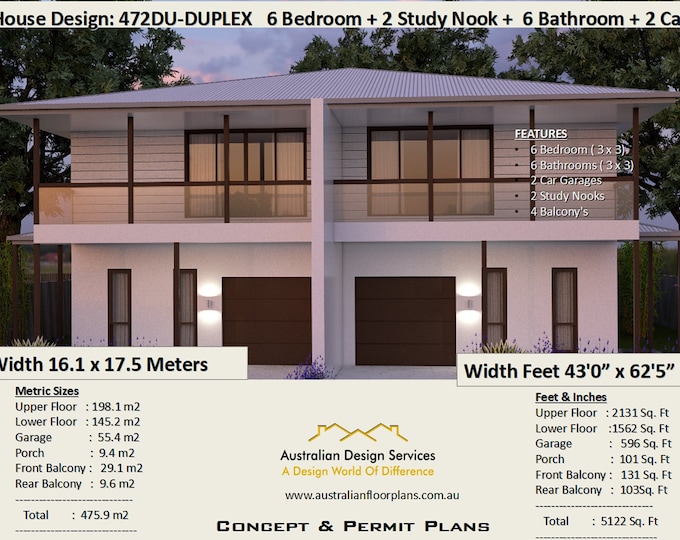 475 m2  or 5122 Sq Foot | 6 Bedrooms townhouse design | 6 Bedrooms duplex plans | 6 bedroom duplex | modern duplex | dual living design