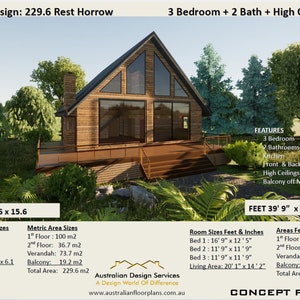 Landhuis met zolder | architectonisch Concept huisplannen | Moderne hut met loft, goedkoop uitje cottage-plan Metrisch/voeten en inches