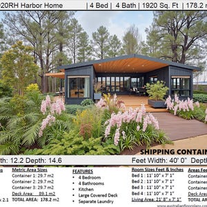 Build Plan#1920 Harbour: 4 Bedroom 4 Bathroom 3 Shipping Container Home | House Plans | Blueprints feet & Inches | Metric Sizes