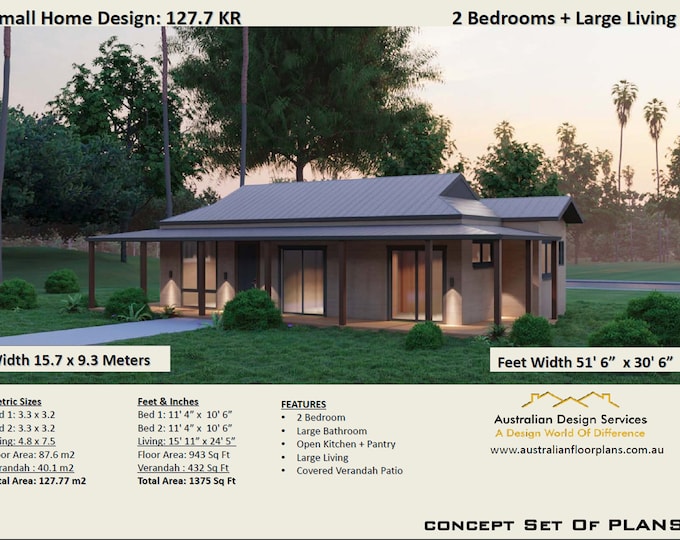 Small Countryside living Acreage 2 Bed house plan | house plans | homestead | country-style architecture.