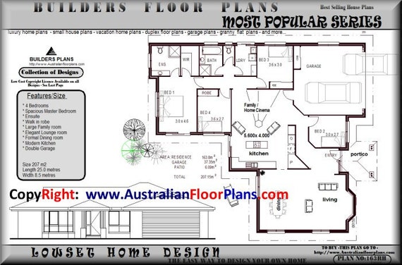207m2 4 Bedroom 2 Bath House Plans Australia Floor Plans Australia 4 Bed 4 Bed Blueprint 4 Bed 2 Bath 2 Car Plan