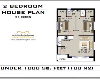 55 Elton | 642 Sq. Feet or 59.74 m2 | 2 Bedroom house plan | Small and Tiny 2 Bedroom Floor Plans - 2 Bedroom house Plans