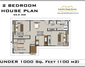 59.9 IMR | House Plan Under 1000 sq. foot | 2 Bedroom house plan | 2 Bedroom Home Plan - Blueprints - Concept House Plans for Sale