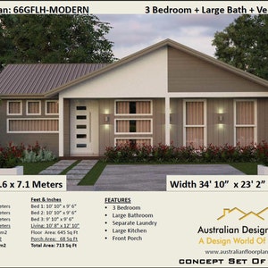 Small Home design 66GF-Modern Gable - 3 Bedroom House Plan - Concept House Plans For Sale