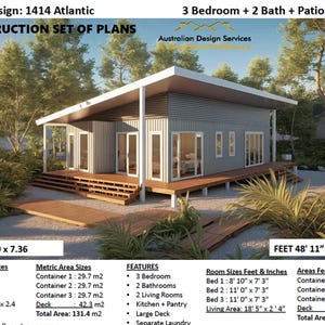Construction Plan#1414: CONSTRUCTION PLANS-Shipping Container house plans 960 Sq. Ft / 89 Sq Meters | House Plans 3 Bed Container home